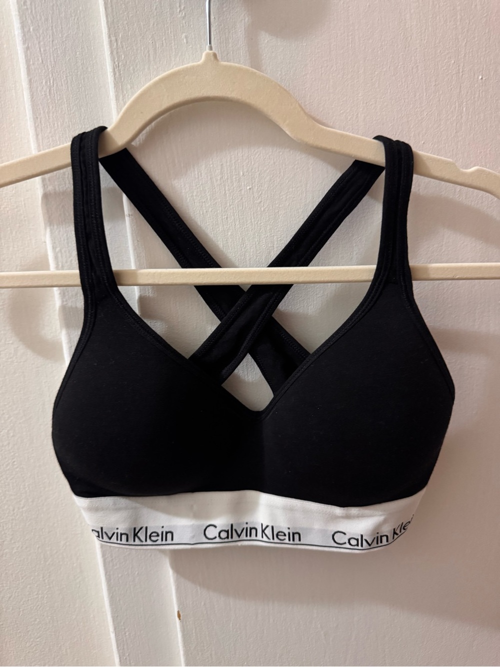 Calvin Klein Black Wireless Bralette with White Logo Band